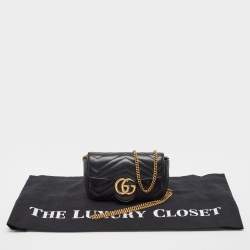 مملوكة مسبقًا Gucci Black Matelassé Leather Super Mini GG Marmont Shoulder Bag