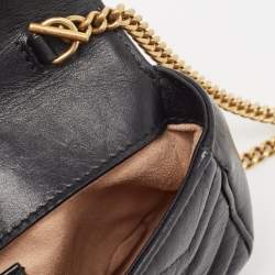 مملوكة مسبقًا Gucci Black Matelassé Leather Super Mini GG Marmont Shoulder Bag