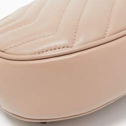 Pre Owned Gucci Beige Matelassé Leather GG Marmont Belt Bag