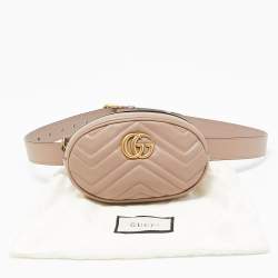 Pre Owned Gucci Beige Matelassé Leather GG Marmont Belt Bag
