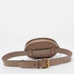 Pre Owned Gucci Beige Matelassé Leather GG Marmont Belt Bag