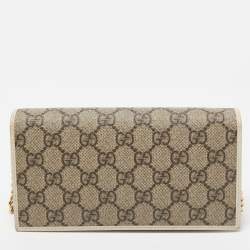 Gucci White/Beige GG Supreme Canvas and Leather Horsebit 1955 Wallet on Chain