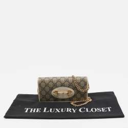 Gucci White/Beige GG Supreme Canvas and Leather Horsebit 1955 Wallet on Chain