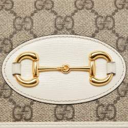 Gucci White/Beige GG Supreme Canvas and Leather Horsebit 1955 Wallet on Chain