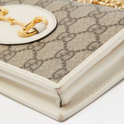 Gucci White/Beige GG Supreme Canvas and Leather Horsebit 1955 Wallet on Chain