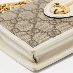 Gucci White/Beige GG Supreme Canvas and Leather Horsebit 1955 Wallet on Chain
