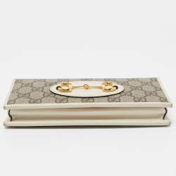 Gucci White/Beige GG Supreme Canvas and Leather Horsebit 1955 Wallet on Chain