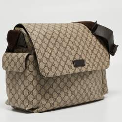 Pre Owned Gucci Beige/Brown GG Supreme Canvas Messenger Diaper Bag 