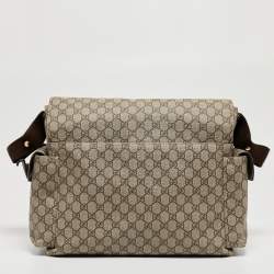 Pre Owned Gucci Beige/Brown GG Supreme Canvas Messenger Diaper Bag 