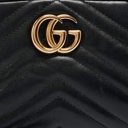 Pre Owned Gucci Black Matelassé Leather Mini GG Marmont Camera Bag