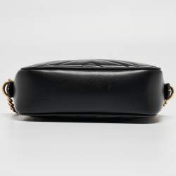 Pre Owned Gucci Black Matelassé Leather Mini GG Marmont Camera Bag