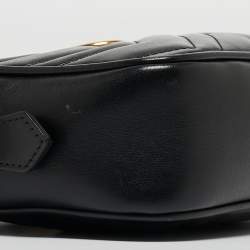 Pre Owned Gucci Black Matelassé Leather Mini GG Marmont Camera Bag