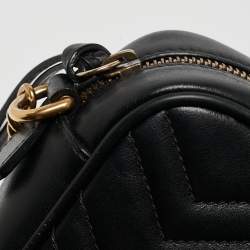 Pre Owned Gucci Black Matelassé Leather Mini GG Marmont Camera Bag