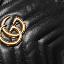 Pre Owned Gucci Black Matelassé Leather Mini GG Marmont Camera Bag