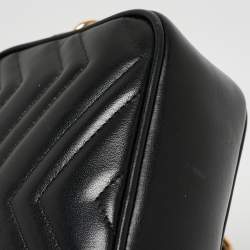 Pre Owned Gucci Black Matelassé Leather Mini GG Marmont Camera Bag