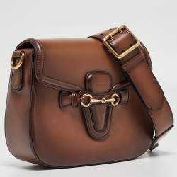Pre Owned Gucci Brown Ombre Leather Medium Lady Web Shoulder Bag