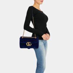 Pre Owned Gucci Marmont -  Women's Fabric Cross Body Bag - Navy - One Size