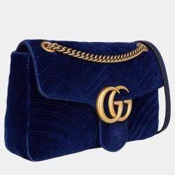 Pre Owned Gucci Marmont -  Women's Fabric Cross Body Bag - Navy - One Size