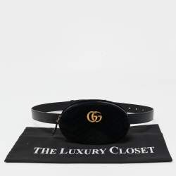 Pre Owned Gucci Black Matelassé Velvet GG Marmont Belt Bag