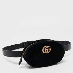 Pre Owned Gucci Black Matelassé Velvet GG Marmont Belt Bag