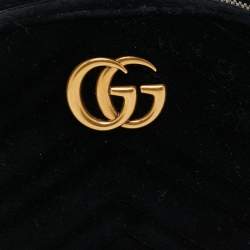 Pre Owned Gucci Black Matelassé Velvet GG Marmont Belt Bag