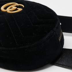 Pre Owned Gucci Black Matelassé Velvet GG Marmont Belt Bag