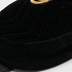 Pre Owned Gucci Black Matelassé Velvet GG Marmont Belt Bag