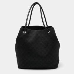 Pre Owned Gucci Black GG Denim and Leather Gifford Shopper Tote