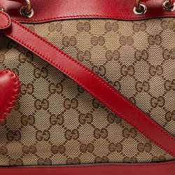 Pre Owned Gucci Red/Beige GG Canvas and Leather Valentine Tote