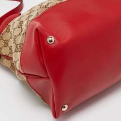 Pre Owned Gucci Red/Beige GG Canvas and Leather Valentine Tote