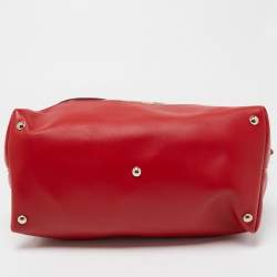 Pre Owned Gucci Red/Beige GG Canvas and Leather Valentine Tote