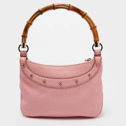 Pre Owned Gucci Pink Leather Anita Bamboo Hobo