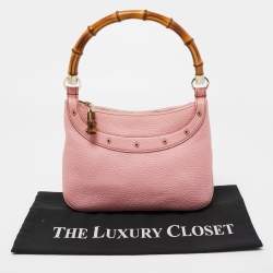 Pre Owned Gucci Pink Leather Anita Bamboo Hobo