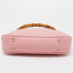 Pre Owned Gucci Pink Leather Anita Bamboo Hobo