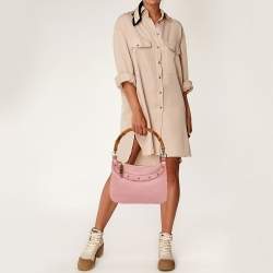 Pre Owned Gucci Pink Leather Anita Bamboo Hobo
