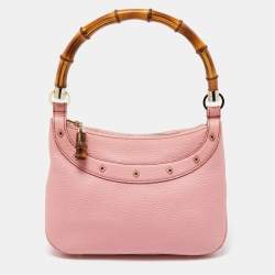 Pre Owned Gucci Pink Leather Anita Bamboo Hobo