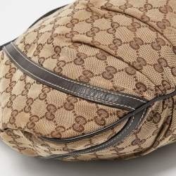 Pre Owned Gucci Beige/Brown GG Canvas and Leather D Ring Hobo