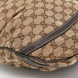 Pre Owned Gucci Beige/Brown GG Canvas and Leather D Ring Hobo