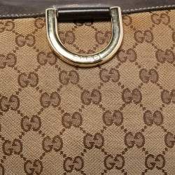 Pre Owned Gucci Beige/Brown GG Canvas and Leather D Ring Hobo