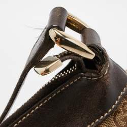 Pre Owned Gucci Beige/Brown GG Canvas and Leather D Ring Hobo
