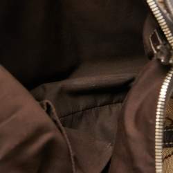 Pre Owned Gucci Beige/Brown GG Canvas and Leather D Ring Hobo