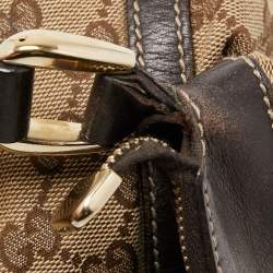 Pre Owned Gucci Beige/Brown GG Canvas and Leather D Ring Hobo