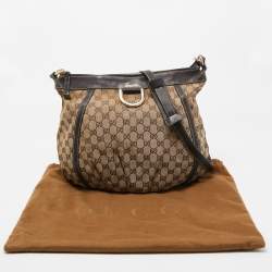 Pre Owned Gucci Beige/Brown GG Canvas and Leather D Ring Hobo