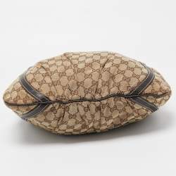 Pre Owned Gucci Beige/Brown GG Canvas and Leather D Ring Hobo