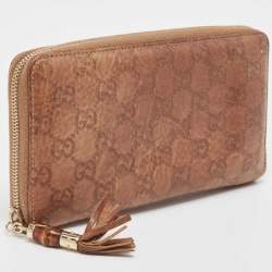 Pre Owned محفظة غوتشي بامبو غوتشيسيما بني بشراشيب وسحاب محيط