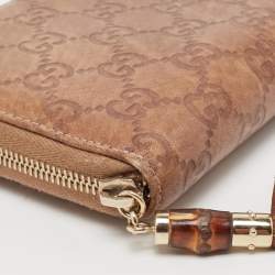 Pre Owned محفظة غوتشي بامبو غوتشيسيما بني بشراشيب وسحاب محيط