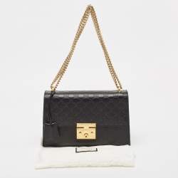 Pre Owned Gucci Black Guccissima Leather Medium Padlock Shoulder Bag