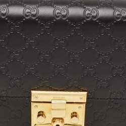 Pre Owned Gucci Black Guccissima Leather Medium Padlock Shoulder Bag