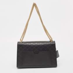 Pre Owned Gucci Black Guccissima Leather Medium Padlock Shoulder Bag