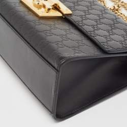 Pre Owned Gucci Black Guccissima Leather Medium Padlock Shoulder Bag